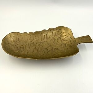 Vintage Etched Brass Leaf Shaped Trinket Dish Made in India